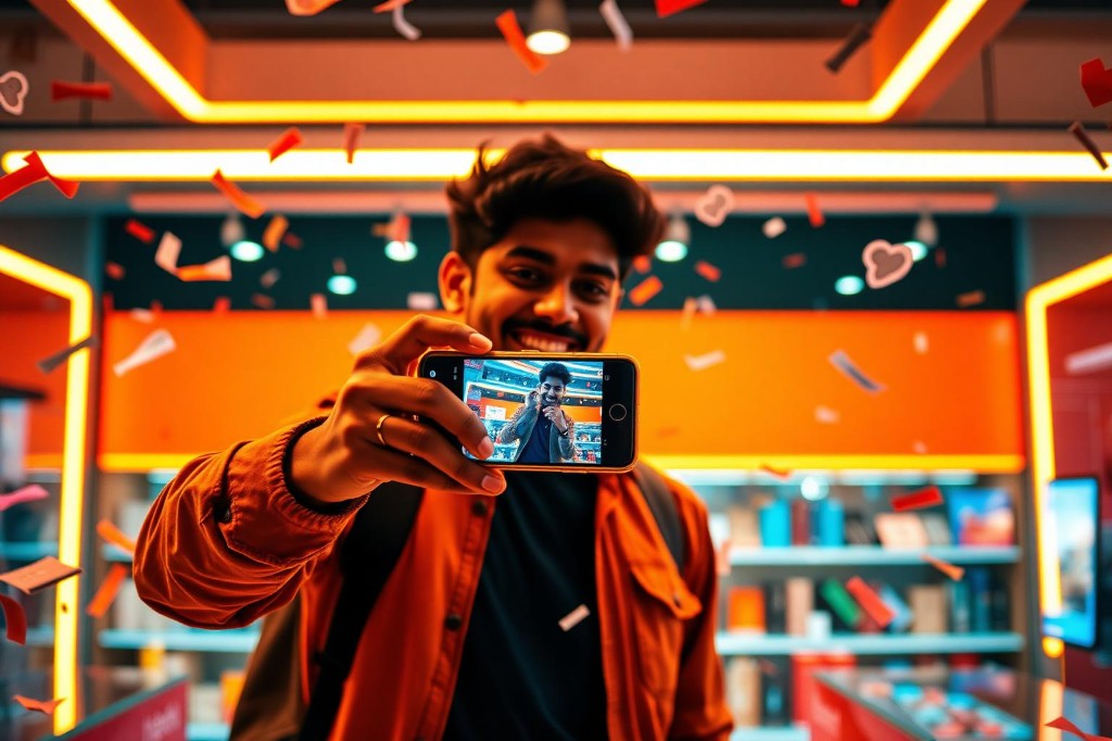 Retail promoter creating content in store